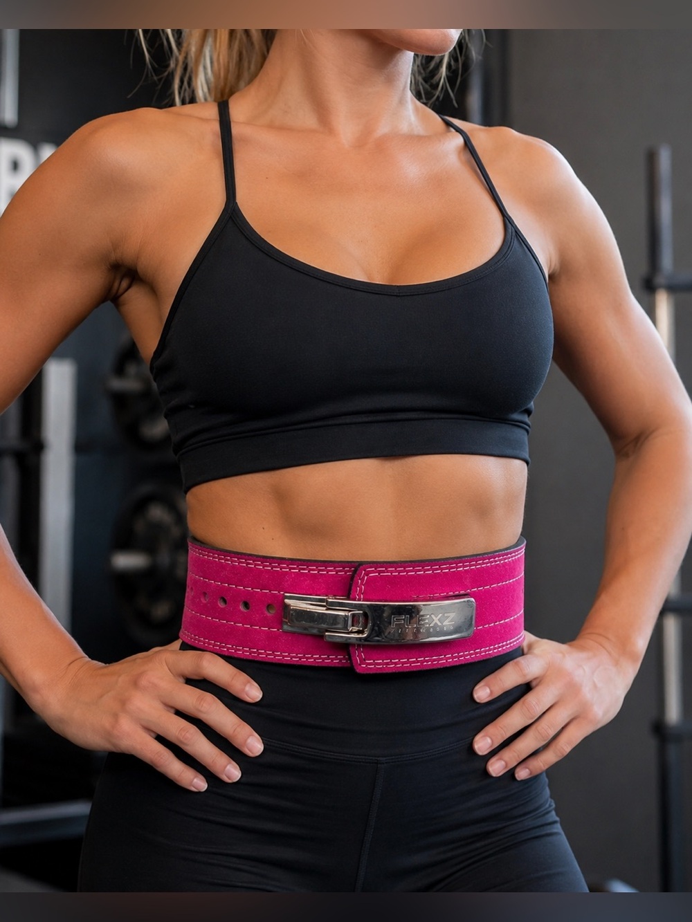 Flexz Fitness Pink Suede Leather Lever Weightlifting Belt Adjustable 35”